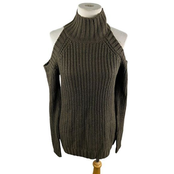 🌿4/$35🌿 REVAMPED Green Knit Turtle Neck Peek-A-Boo Shoulder Sweater (S) - Picture 8 of 8